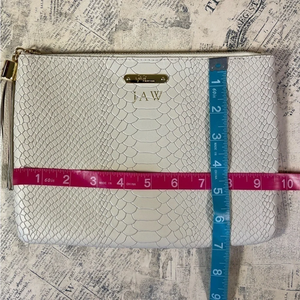 GiGi New York All In One Python Embossed Leather Clutch Bag Tassel Zip Pouch